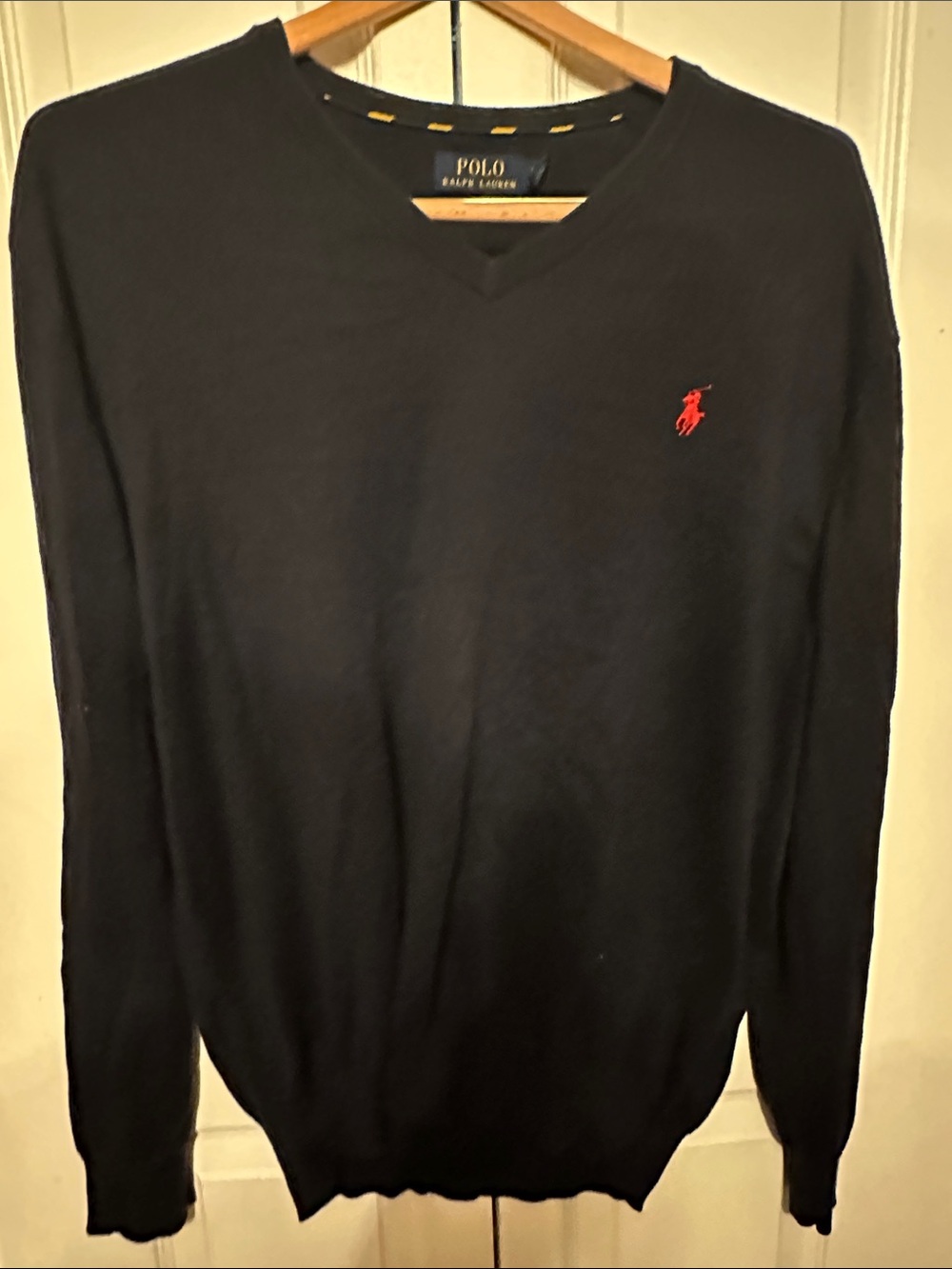 Polo by Ralph Lauren Black V-Neck Sweater with Red Logo
